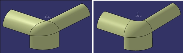 Tvorba tzv. ostrého (vľavo) a tupého (vpravo) guľatého rohu