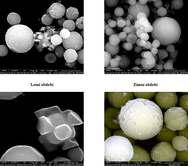 Elektronové snímky zachycených částic atypických tvarů pocházejících z prostředí lití surového železa