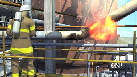 Animácia zásahu hasičských jednotiek - havária Chevron