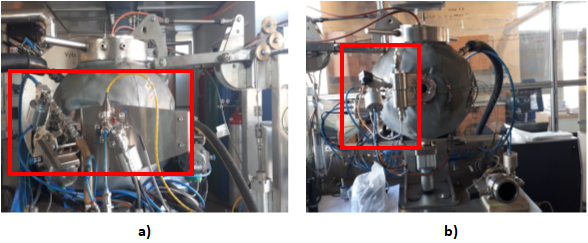 Výbuchový autokláv a) systém odsávání a provětrávání (vlevo); b) systém dávkování kapalin (vpravo)